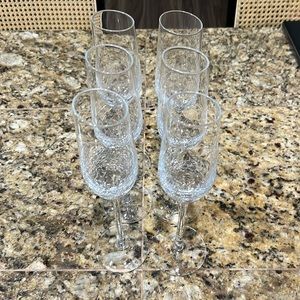 Set of 6 crackle glass champagne flutes